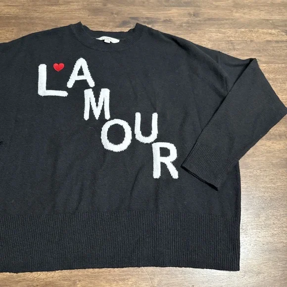 L'AMOUR Loft Sweater XL Super Soft Black Valentines Day Love Preppy Chic Classic - Picture 3 of 6